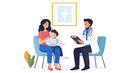 Fototapeta premium Mother and son visiting doctor for medical consultation