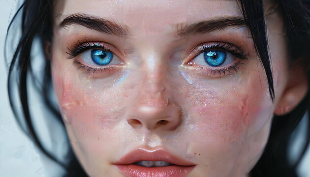 Portrait de visage en gros plan avec des yeux bleus &eacute;clatants