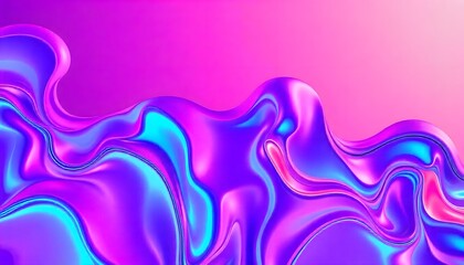 Obraz premium Colorful abstract Holographic background. fluid shapes in shades of pink, purple, and blue, liquid metal, foil, wavy with shiny texture. purple and blue holo fluid shapes colorful background