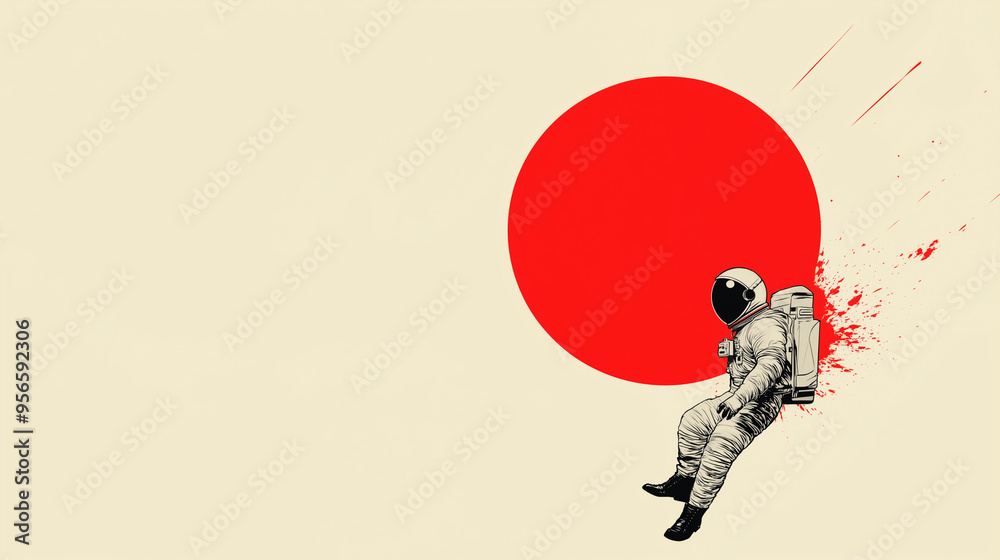 Wall mural An astronaut in a stylized or retro art style, reminiscent of classic sci-fi illustrations