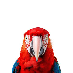Naklejka premium A close up of a scarlet macaw bird with beautiful feathers. Great for wildlife, nature, tropical themes, pet care, and colorful designs
