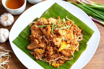 Penang Char Kway Teow or fried noodle with prawns, popular cuisine in Malaysia. Penang most famous traditional street food.