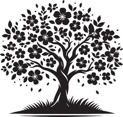 Cherry Tree Silhouette Vector Illustration