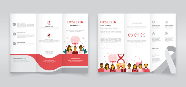 Trifold brochure, pamphlet or triptych leaflet template ideal for world dyslexia awareness day or month