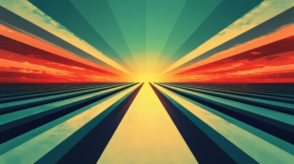 Abstract Sunset Landscape with Geometric Stripes