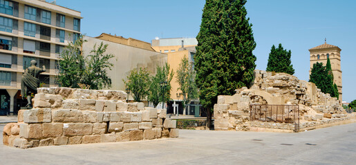 remains of the ancient roman walls, in Zaragoza, Spain