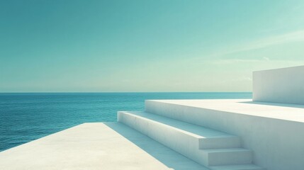 Minimalist Architecture by the Sea: White Concrete Steps with Ocean View