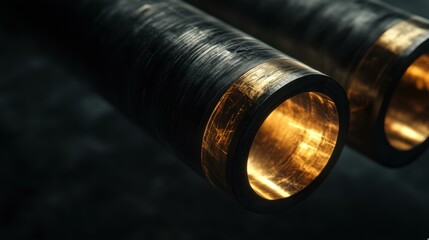 Close Up Of Black Metal Pipes With Gold Accents