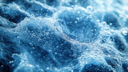 Water Bubbles Texture: Close-up of Blue Liquid