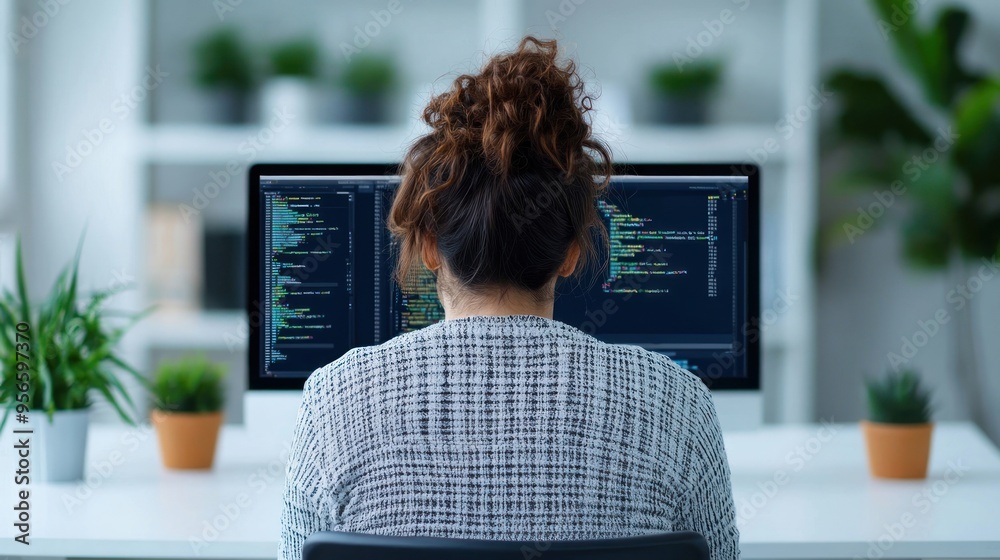 Poster Woman Coding on Computer.