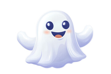 Obraz premium A friendly, cartoonish ghost with big, round eyes and a joyful smile. Its smooth, white body appears soft and playful, glowing with happiness, making it a cute and approachable spirit character