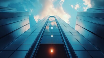 Modern Skyscraper Architecture: Glass Facade and Upward View