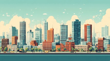 Fototapeta premium Modern Cityscape: A Vibrant Skyline with Towering Buildings