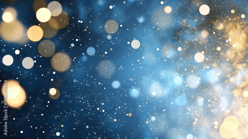 Poster cloud of multicolored particles in the air like sparkles on a dark background with depth of field. b
