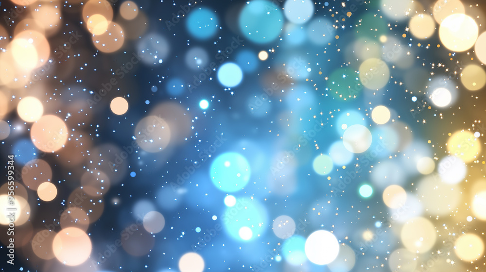Poster cloud of multicolored particles in the air like sparkles on a dark background with depth of field. b
