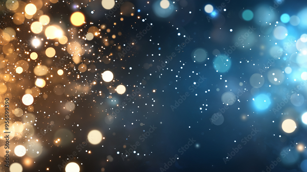 Poster cloud of multicolored particles in the air like sparkles on a dark background with depth of field. b