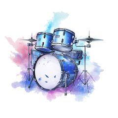 Drum kit isolated on white watercolor style png