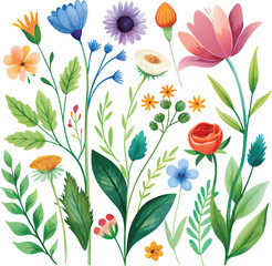 Fototapeta premium floral watercolor seamless pattern,Beautiful watercolor vector floral pattern design,Set watercolor elements,Set watercolor wild flowers,Botanic garden elements,Floral watercolor set, vector,svg