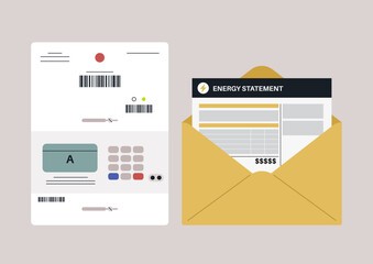 A detailed energy statement from a home smart meter reveals consumption data, cost breakdown, and monthly usage trends in a minimalist setting