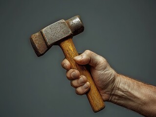 Hand holding a rusty hammer. generative ai illustration.