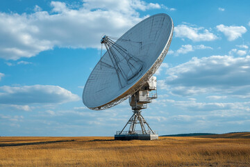 satellite dish radar antenna station in field. parabolic antennas. Big parabolic antenna against sky. Satellite dish at earth station with a sky.