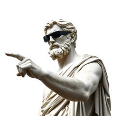 Obraz premium Statue of the Greek man pointing his finger isolated on transparent background.