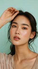 Fototapeta premium Portrait of a Young Woman with Serene Expression