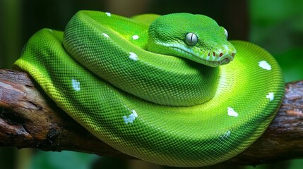 Fototapeta premium The Green Tree Python (Morelia viridis) also known as the Emerald Green Python..