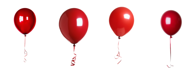 Isolated on white background, a red balloon with a ribbon