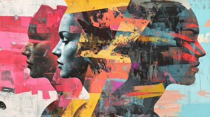 Fototapeta premium Abstract Portrait of Three Intertwined Faces