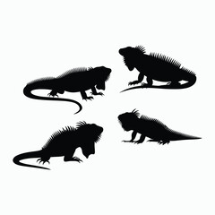 Fototapeta premium Iguana Silhouette Vector Set Animals Illustration Template