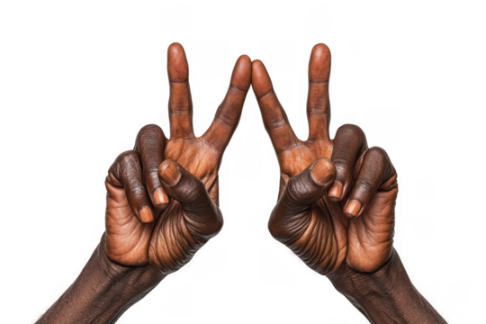 Close-Up of African Hands Making Peace Sign on Transparent Background for Social Campaigns