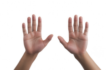 Isolated Human Hands Pressing Against Glass with Soft Lighting on Transparent Background - Conceptual Touch and Interaction