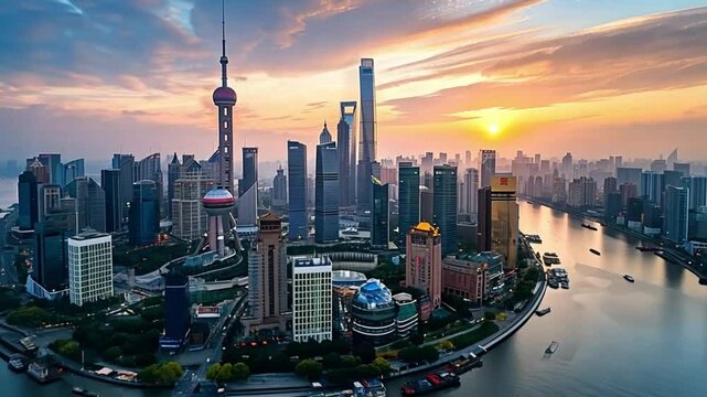 cityscape skyline at sunset footage