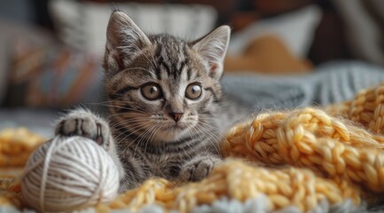 Kitten Playing with Yarn.