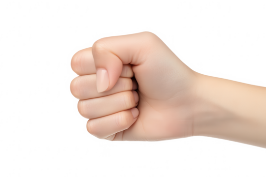Close-Up of Caucasian Female Fist on Transparent Background for Empowerment and Strength Concepts