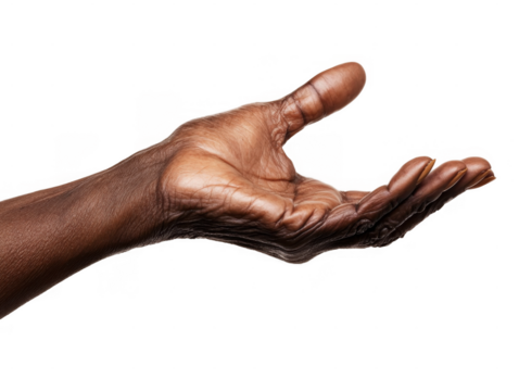 Elderly African Hand Reaching Out on Transparent Background for Healthcare Social Support & Diversity Concepts