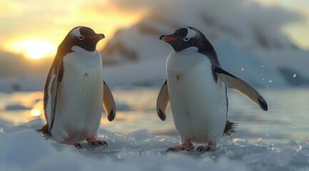 Fototapeta premium Penguin Sunset Stroll.