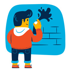 Street artist paints on the wall