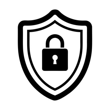 recommend clip art: Safety shield lock protection security silhouette line art icon illustration