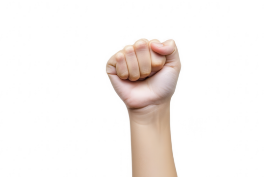 Caucasian Hand Fist Gesture Isolated on Transparent Background - Empowerment Protest Strength Unity Concept
