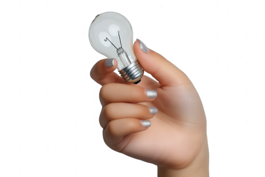 Hand Holding Light Bulb Isolated on Transparent Background for Innovation and Creativity Concepts