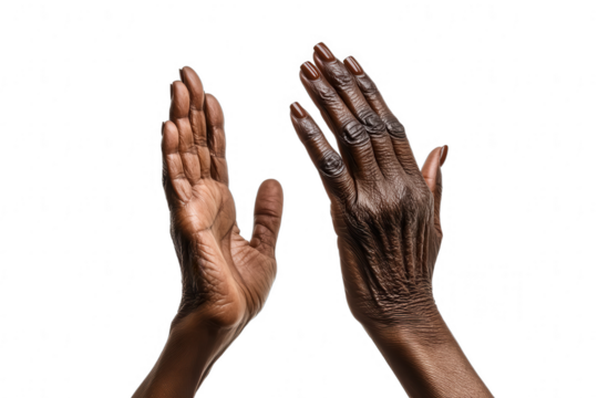 Aged African Hands Clapping Gesture on Transparent Background - Cultural Diversity Inclusion Social Teamwork Success 
& Communication Concept