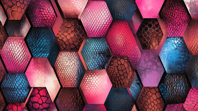 Pink and blue snakeskin texture, seamless repeating pattern.