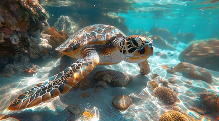 Obraz premium Sea Turtle Underwater.