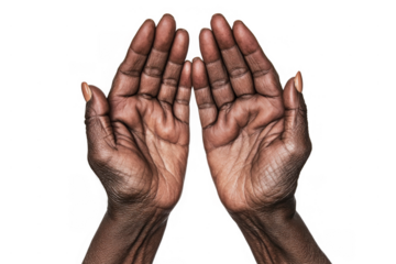 Close-Up of African American Hands Open Receiving Gesture on Transparent Background - Begging Offering Giving Spiritual & Cultural Diversity Concepts