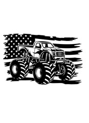 US Monster Truck | 4x4 Vehicle | Offroad Vehicle | Extreme Ride | Heavy Machine Truck | Big Truck | Big Wheels Truck | Skilled Driver | Original Illustration | Vector and Clipart | Cutfile and Stencil