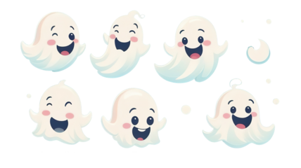 Set of cute ghost sheet cartoons for logos, transparent background.