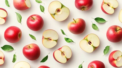 Naklejka premium Seamless pattern featuring a variety of photorealistic apples both whole and sliced