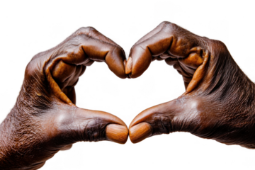 Close-Up of Elderly African Hands Forming Heart Shape on Transparent Background - Healthcare Diversity Campaigns Love Concept